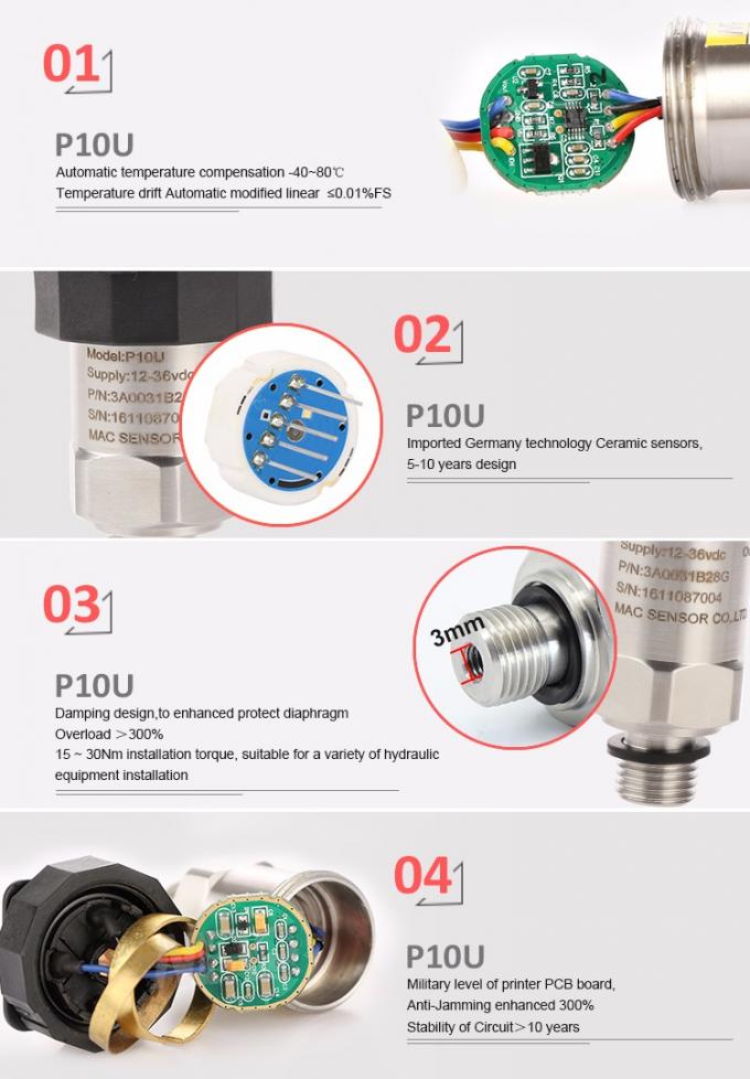 600 Bar 10V 4mA Miniature Pressure Sensor For Water Tank